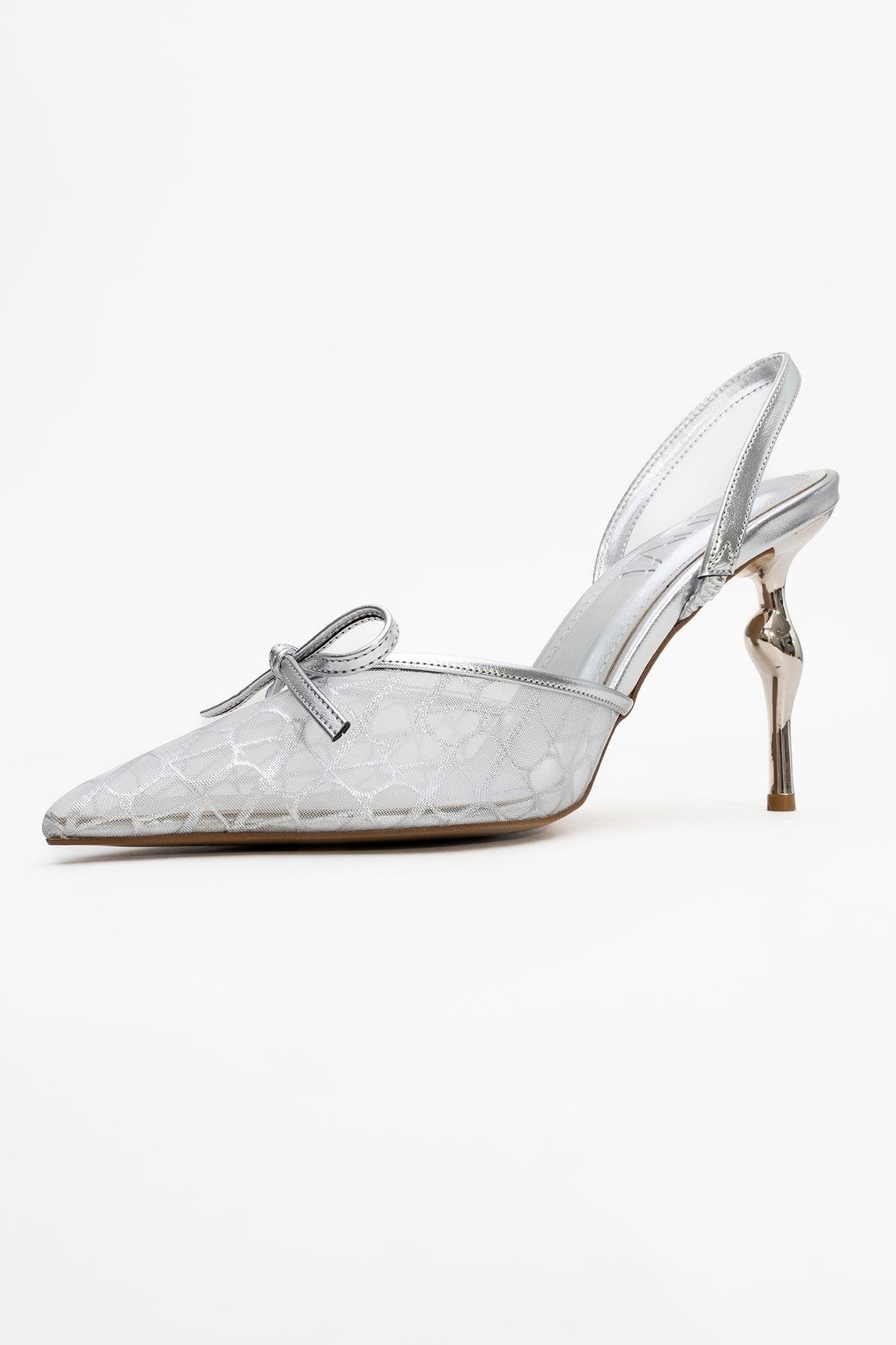 Peony - Silver Mesh Bow Pointed Toe Pump (Women)