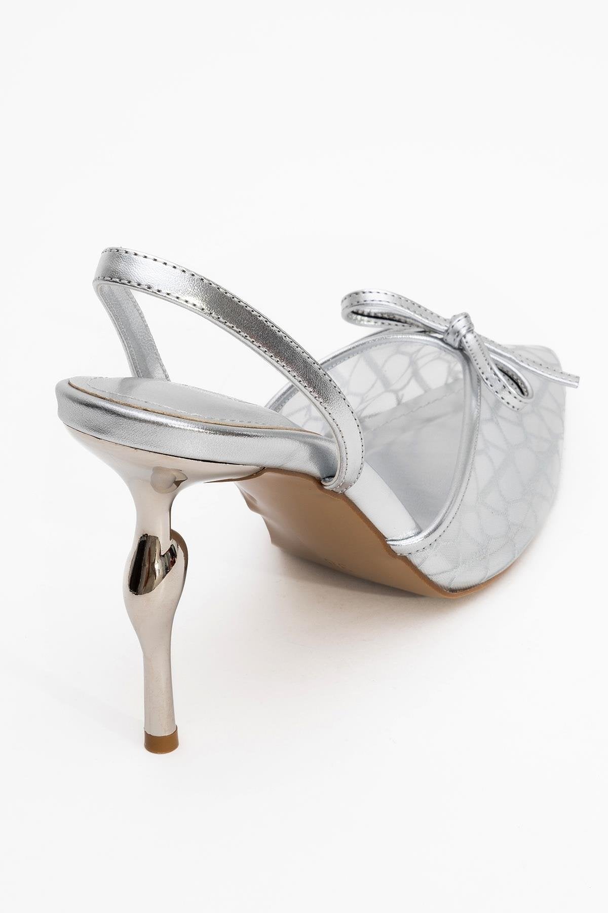 Peony - Silver Mesh Bow Pointed Toe Pump (Women)