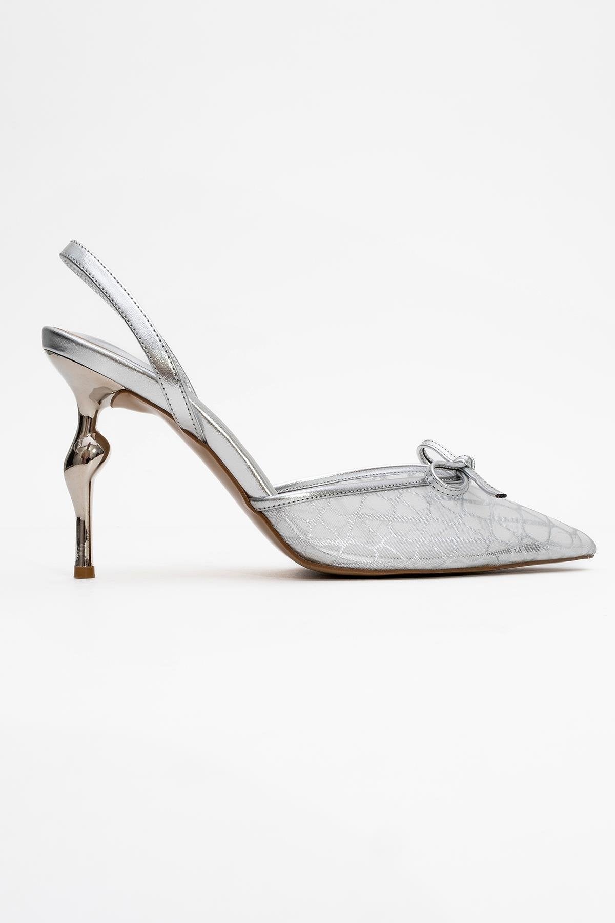 Peony - Silver Mesh Bow Pointed Toe Pump (Women)