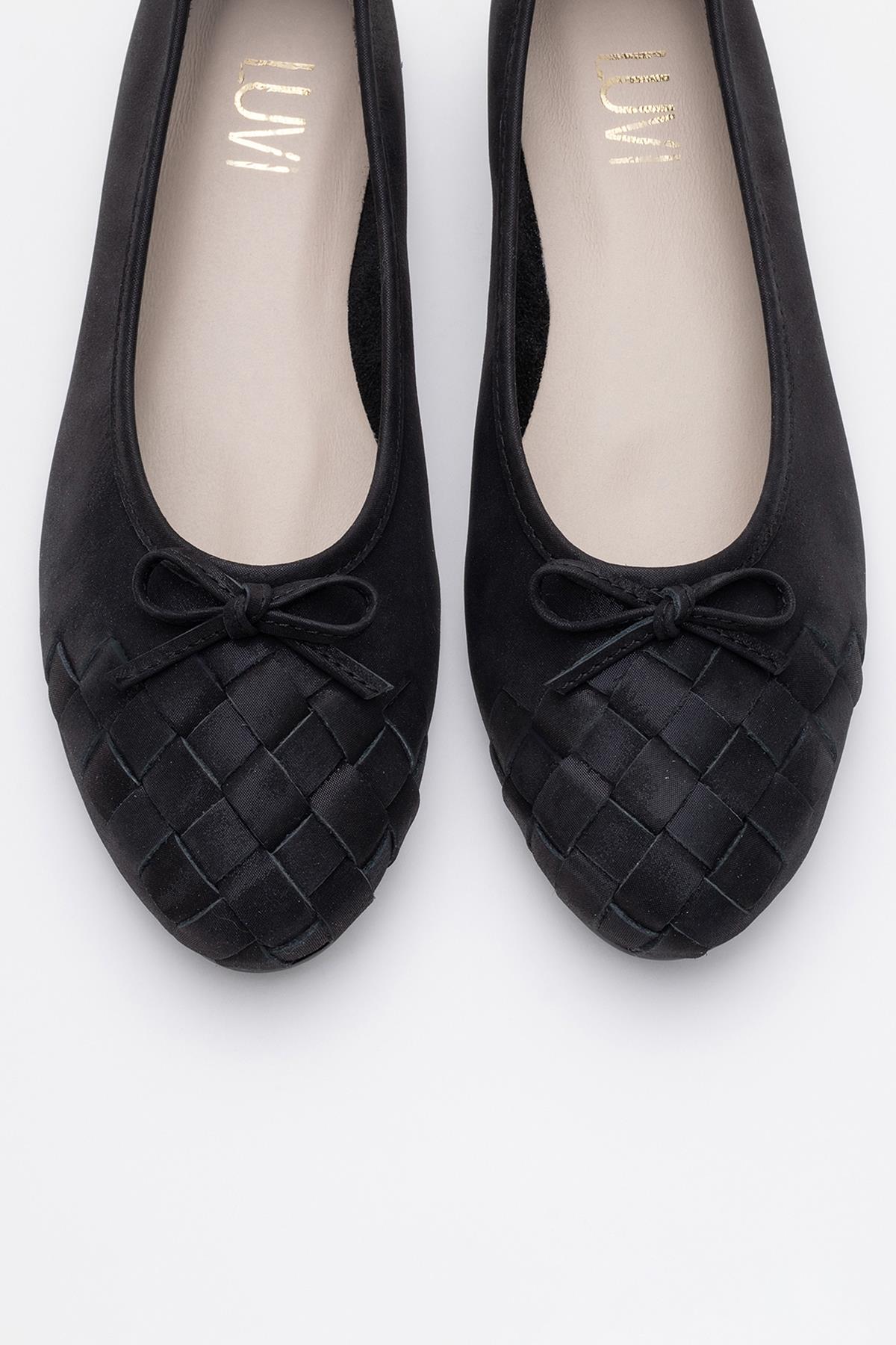 03 - Black Glitter Genuine Leather Ballet Flat (Women)