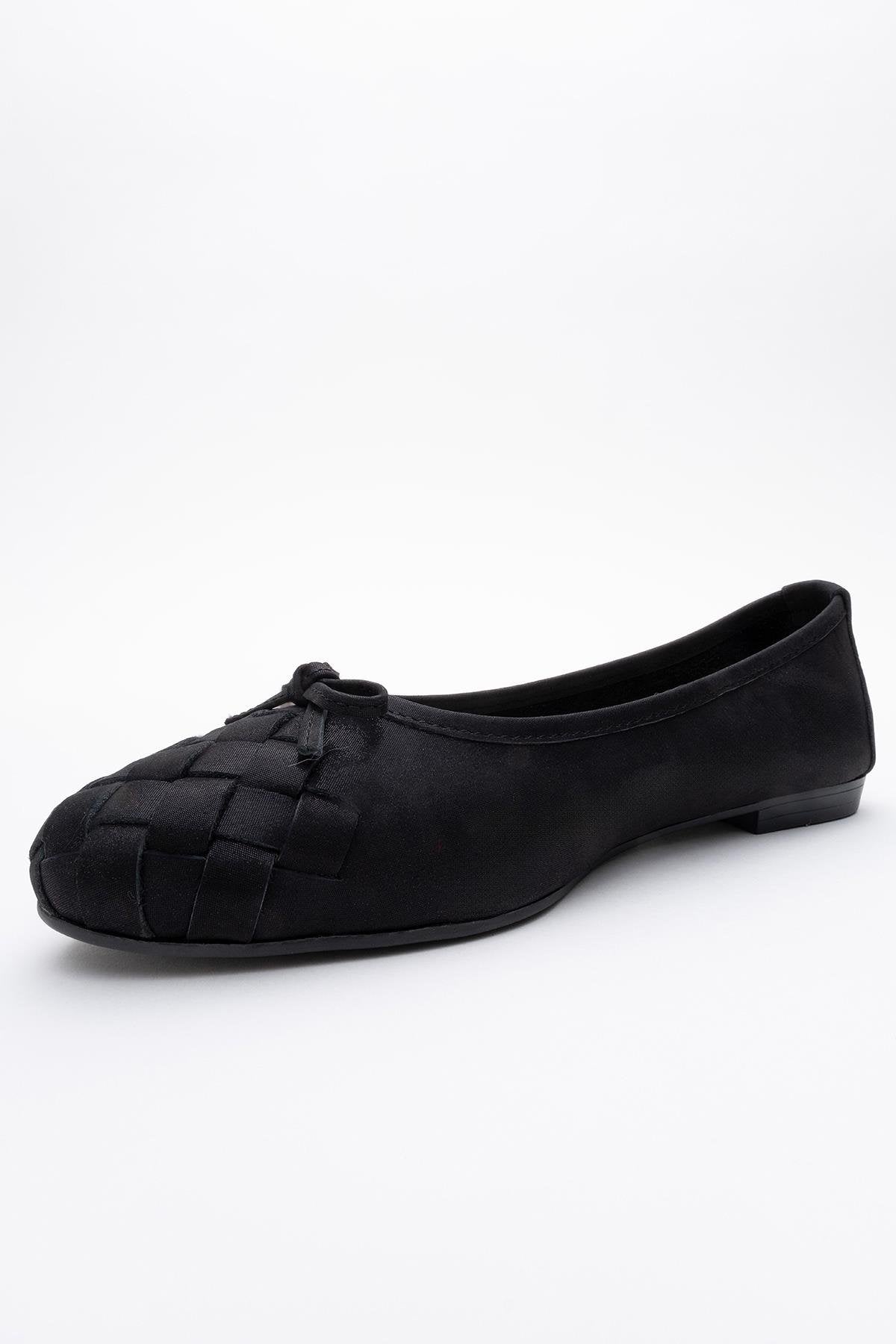 03 - Black Glitter Genuine Leather Ballet Flat (Women)
