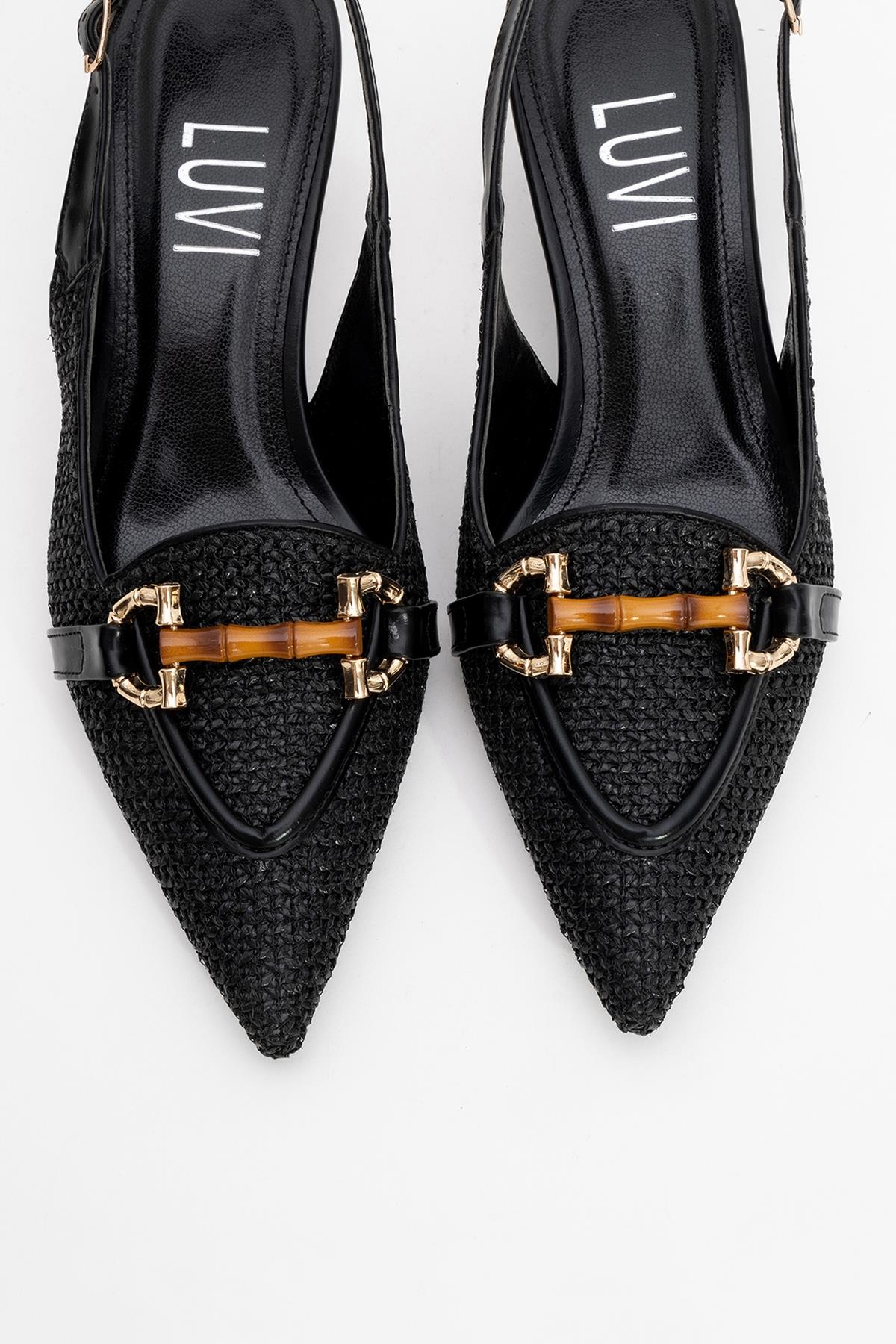 Osca - Black Pointed Toe Buckled Slingback Stiletto Pump (Women)