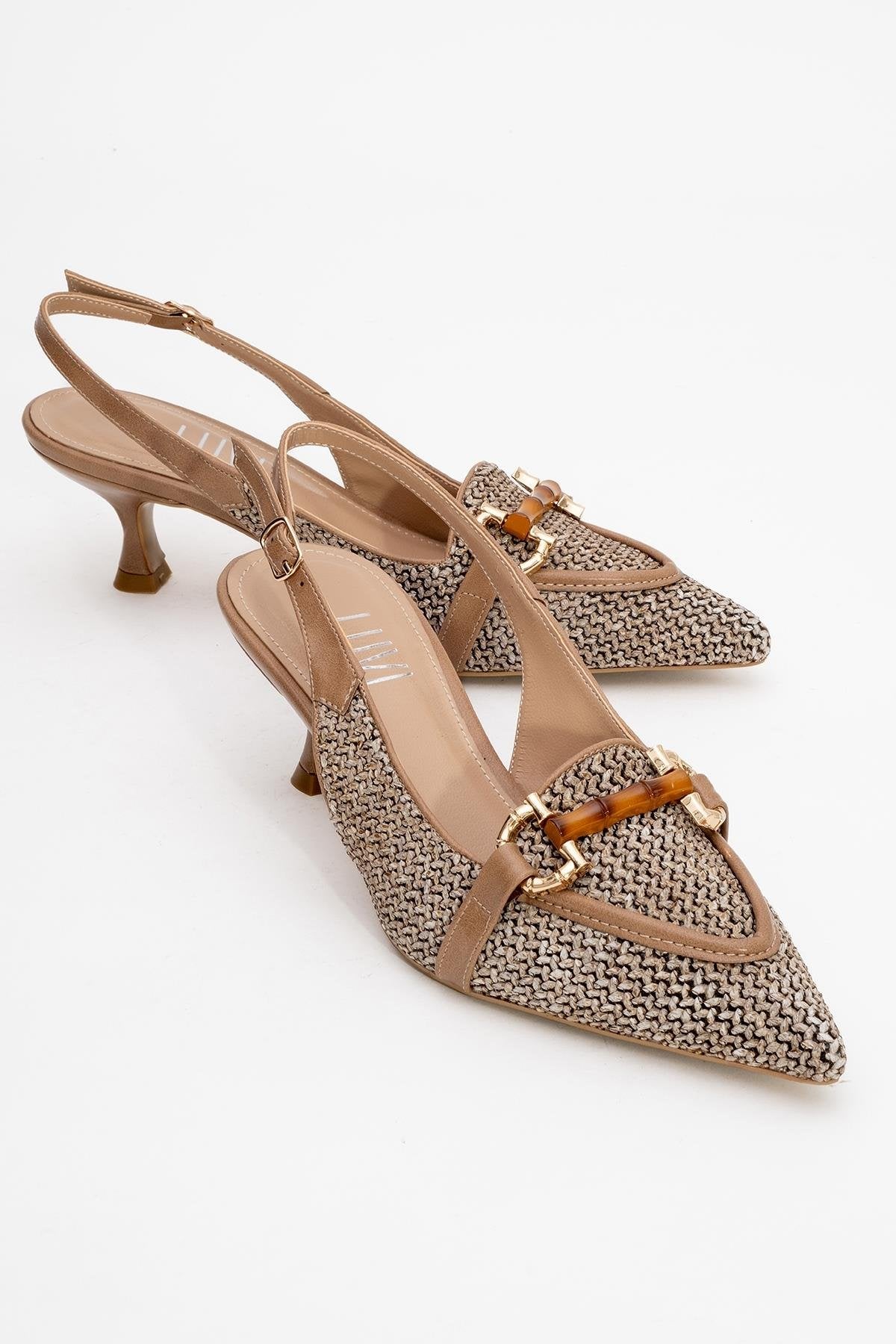 Osca - Dark Beige Raffia Buckle Pointed Toe High Heel (Women)