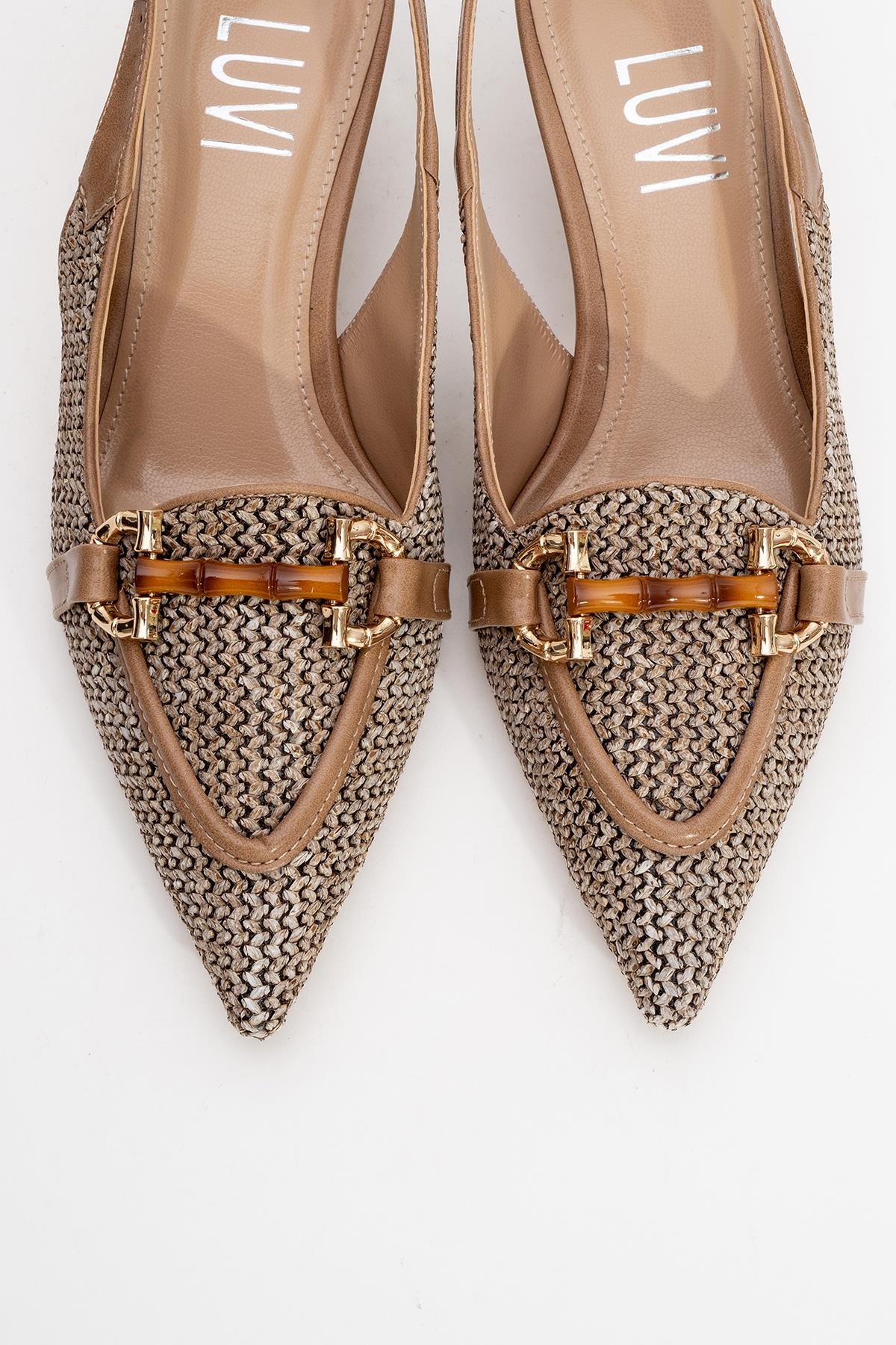 Osca - Dark Beige Raffia Buckle Pointed Toe High Heel (Women)