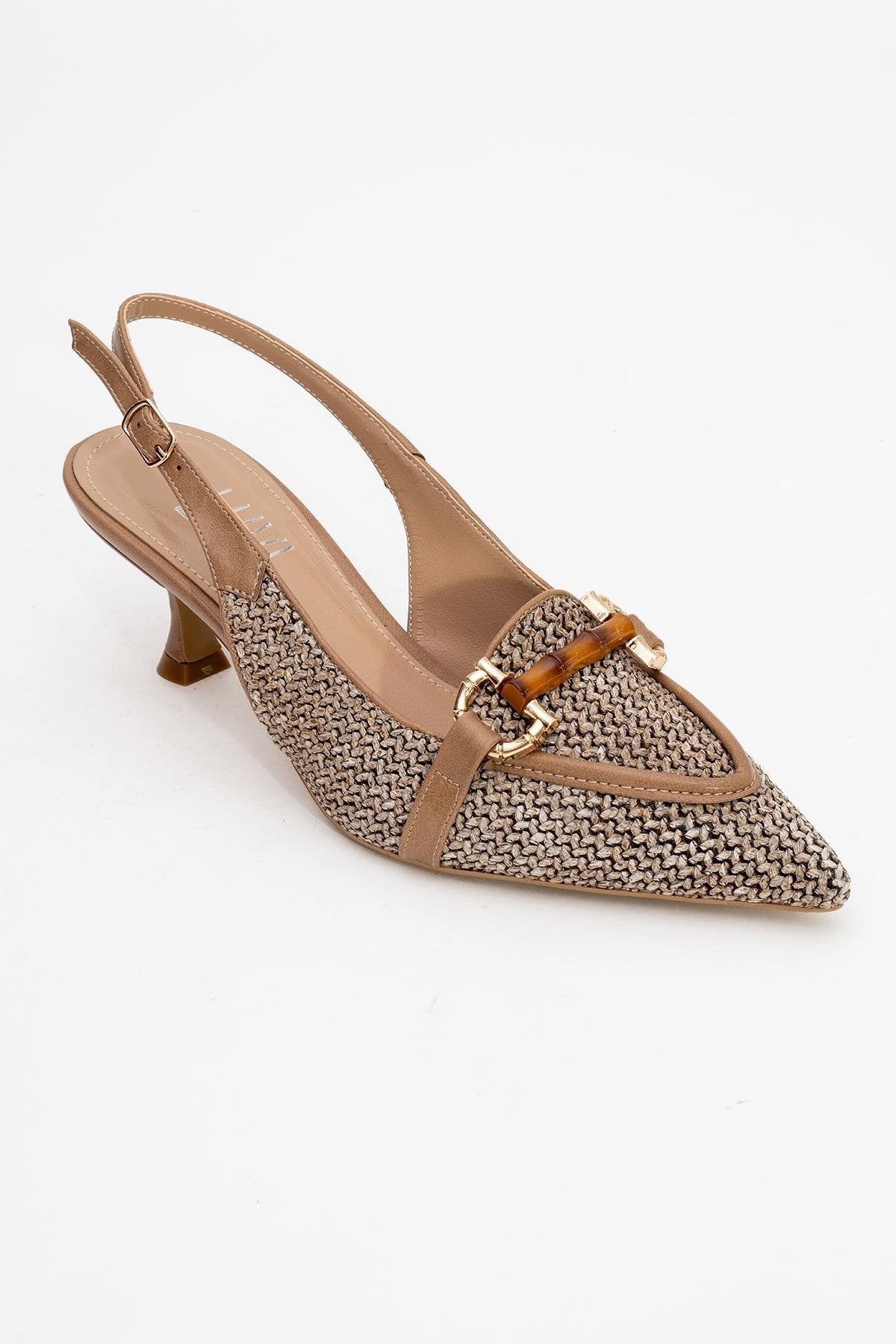 Osca - Dark Beige Raffia Buckle Pointed Toe High Heel (Women)