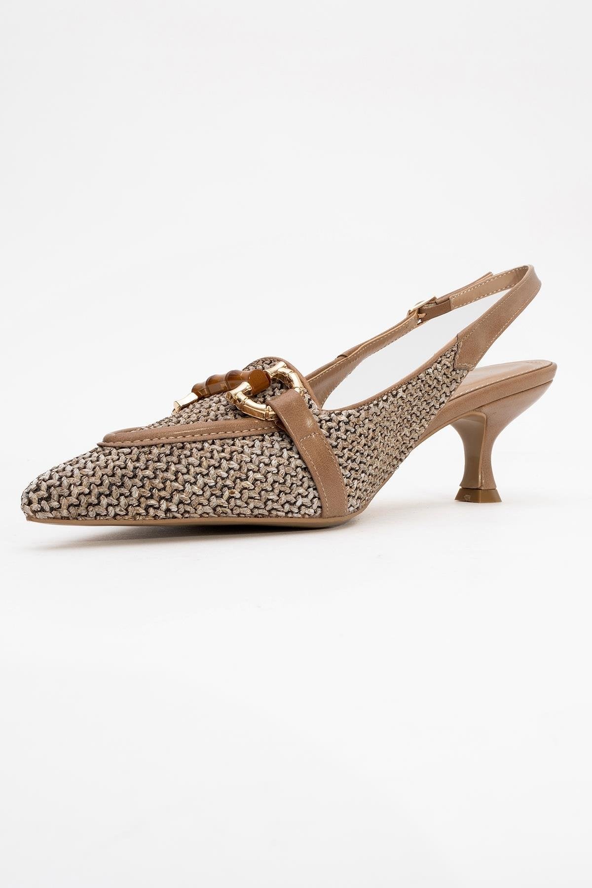 Osca - Dark Beige Raffia Buckle Pointed Toe High Heel (Women)