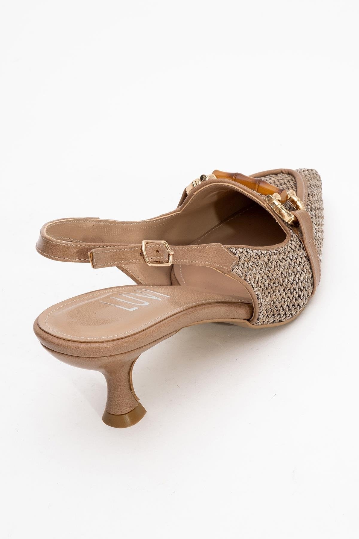 Osca - Dark Beige Raffia Buckle Pointed Toe High Heel (Women)