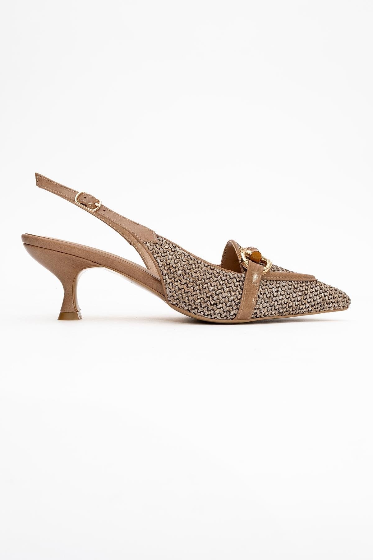 Osca - Dark Beige Raffia Buckle Pointed Toe High Heel (Women)