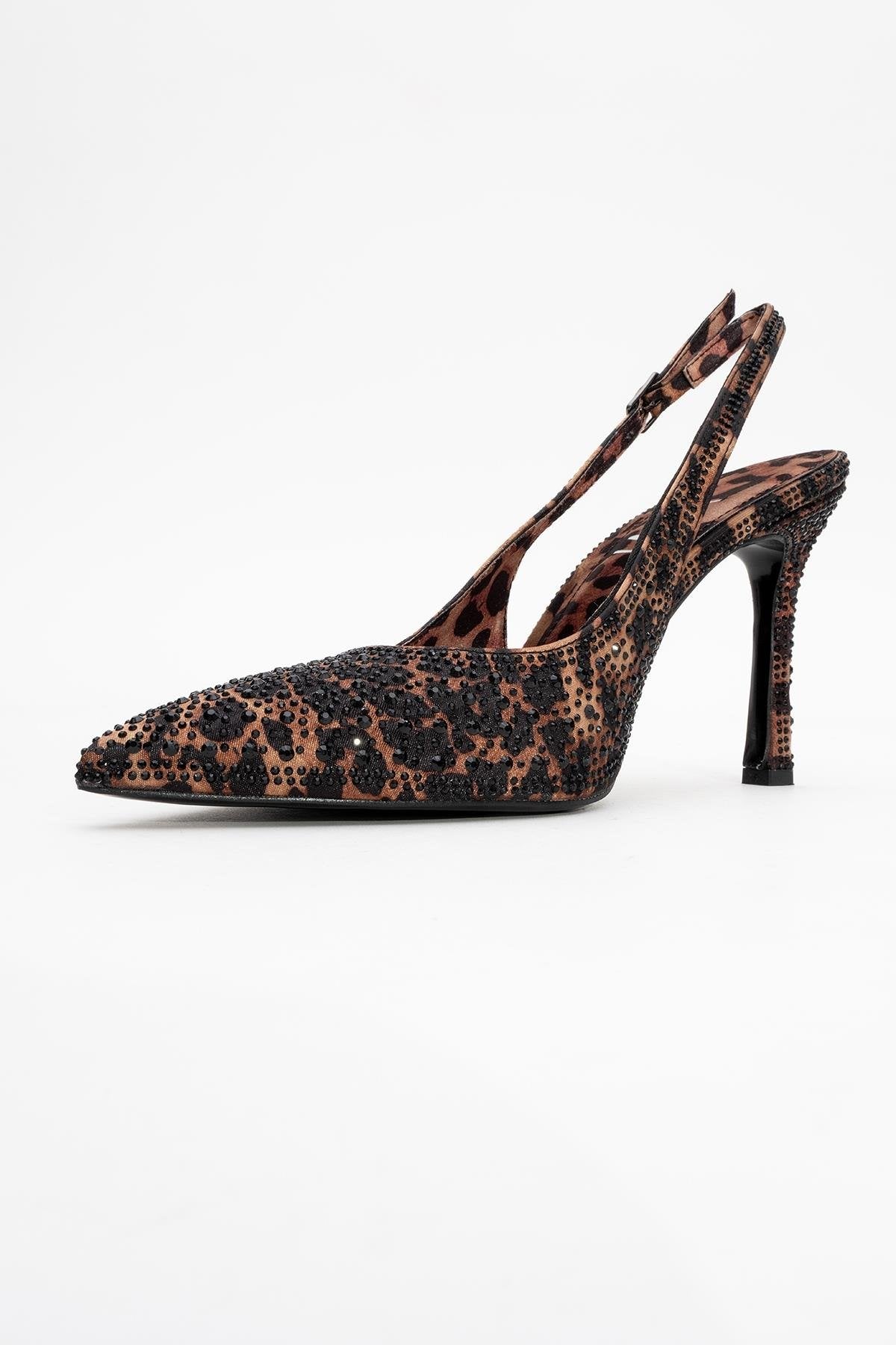 Roya - Black/Yellow Printed Satin Jeweled Pointed Toe Stiletto (Women)