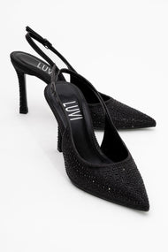 Roya - Black Jeweled Pointed Toe Stiletto (Women)