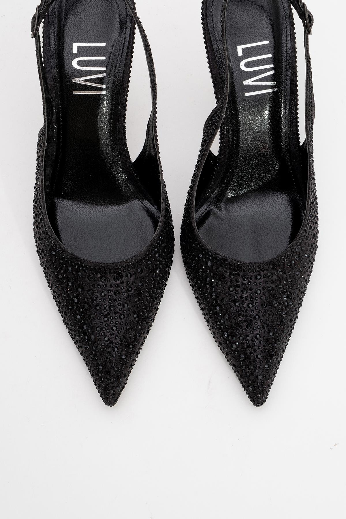 Roya - Black Jeweled Pointed Toe Stiletto (Women)