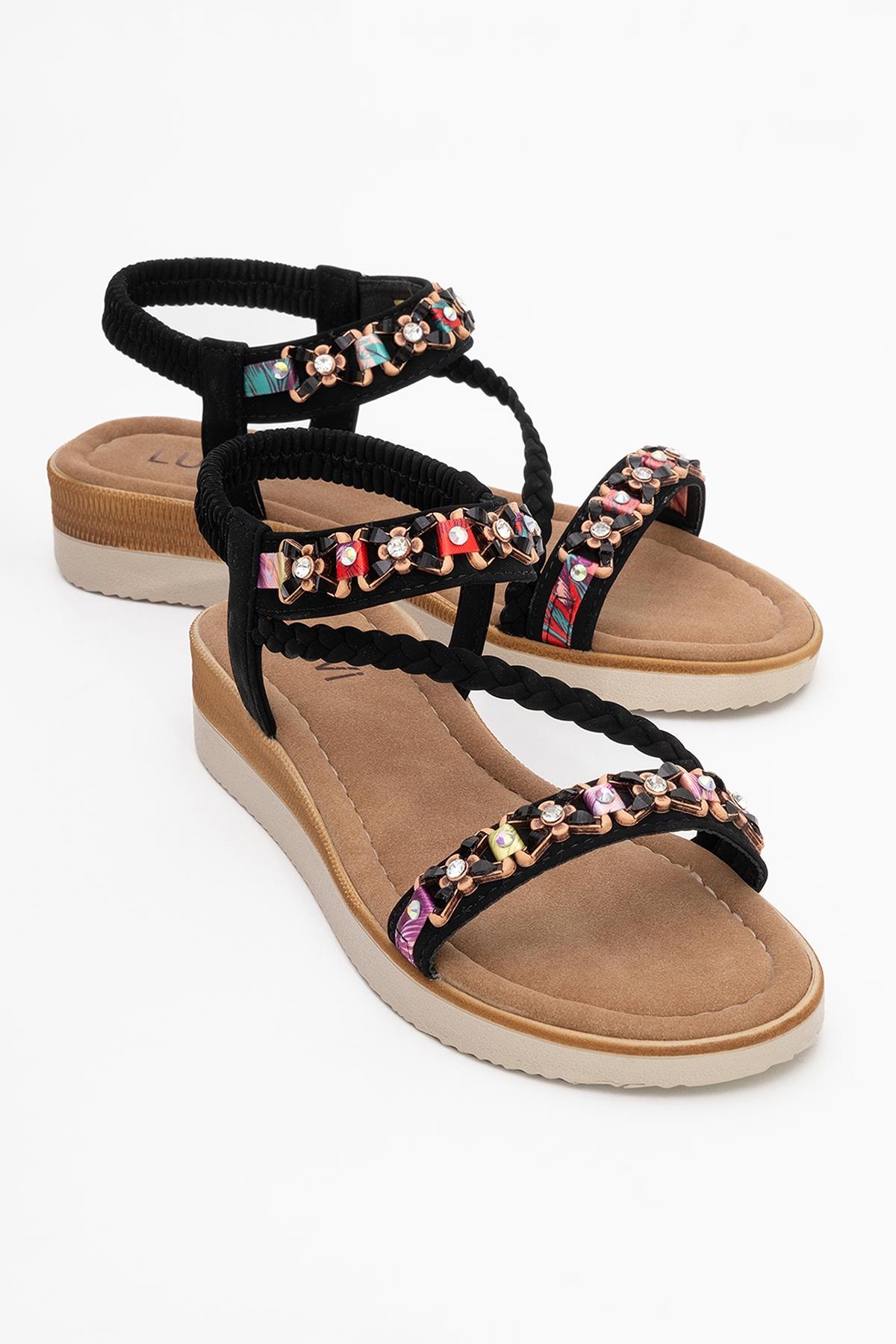YUAN Black Braided Strap Sandal (Women)