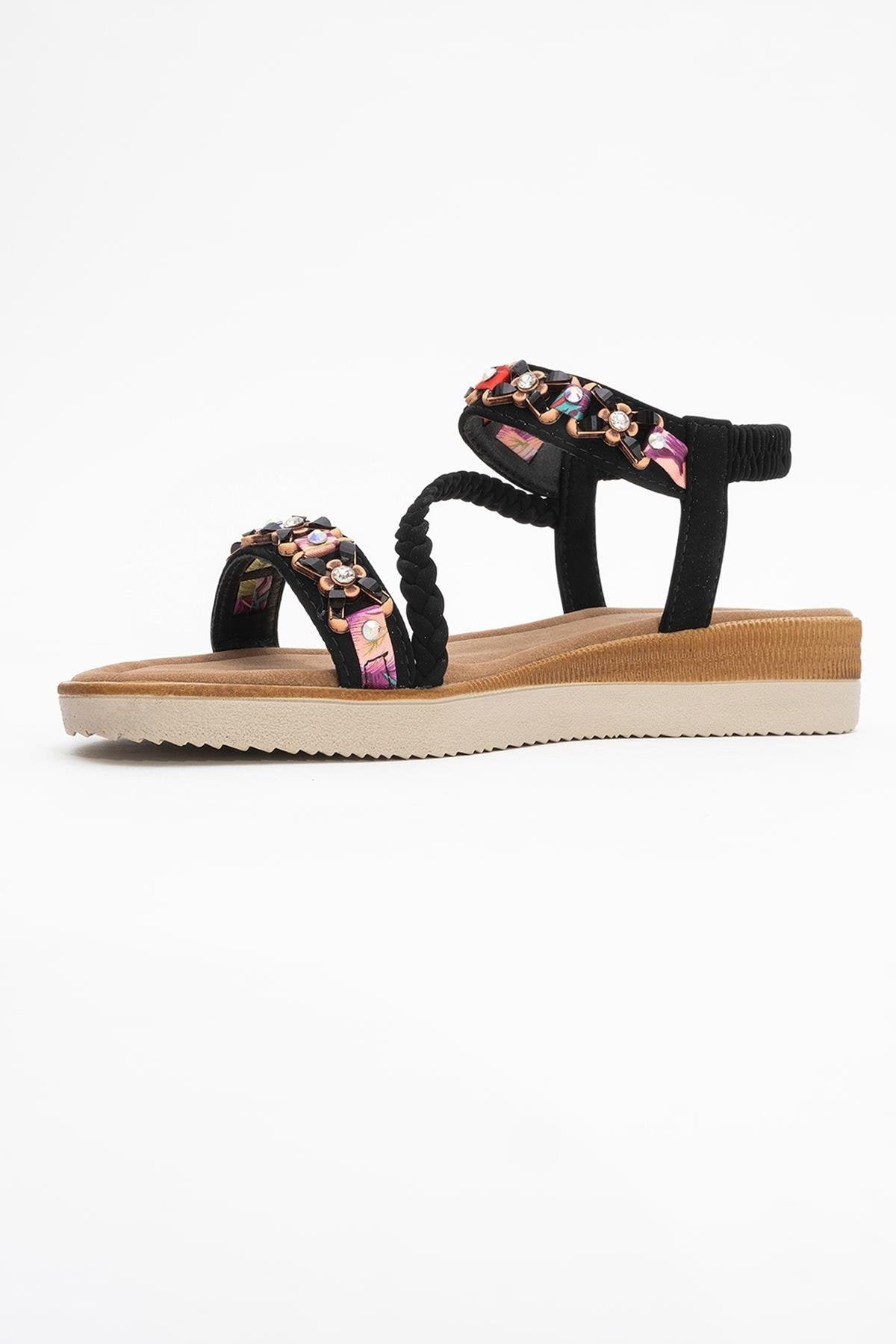 YUAN Black Braided Strap Sandal (Women)