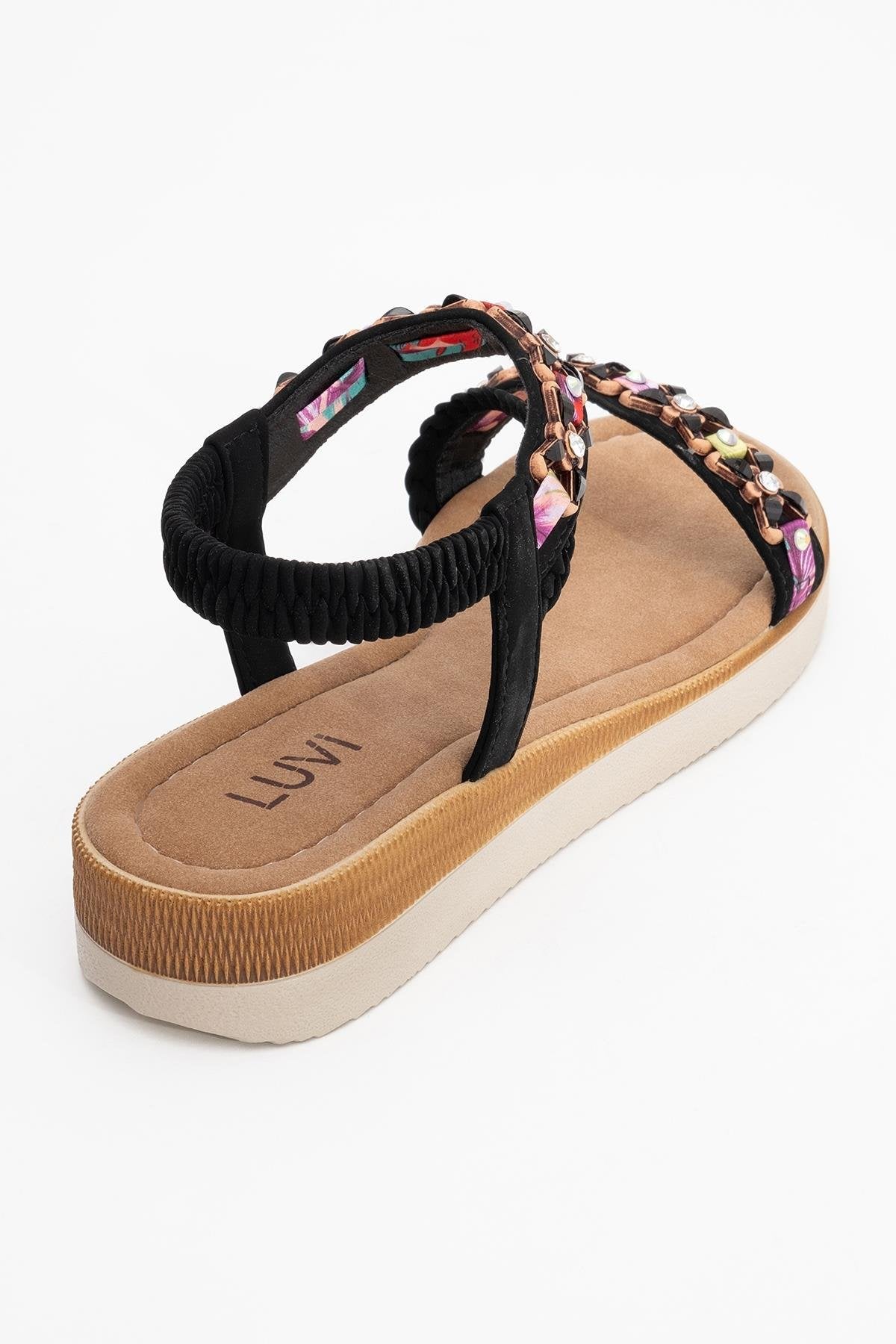YUAN Black Braided Strap Sandal (Women)