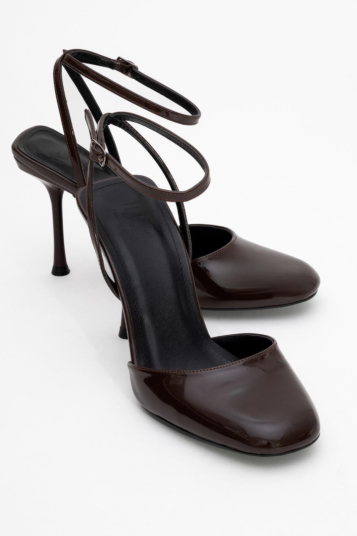 Blues - Brown Patent Round Toe Ankle-Tie High Heel (Women)