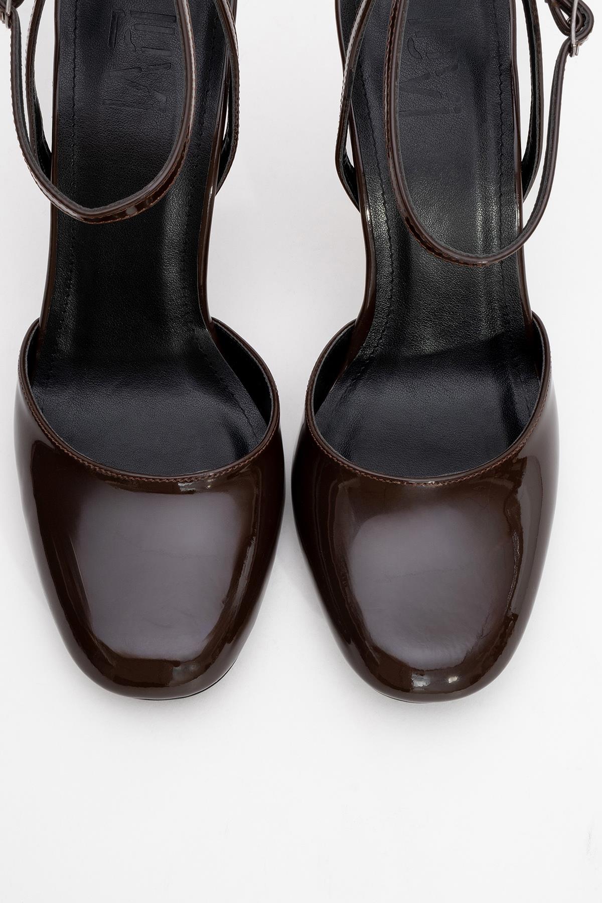 Blues - Brown Patent Round Toe Ankle-Tie High Heel (Women)