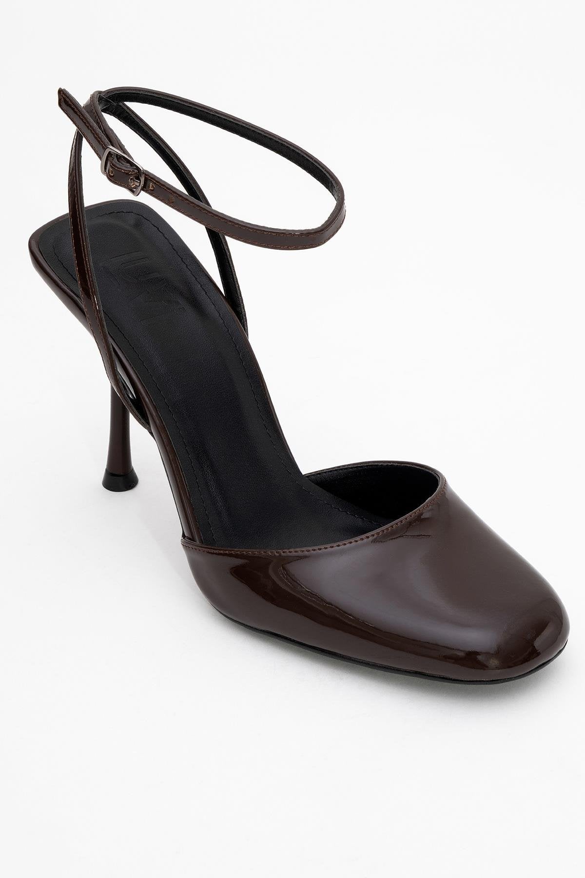 Blues - Brown Patent Round Toe Ankle-Tie High Heel (Women)