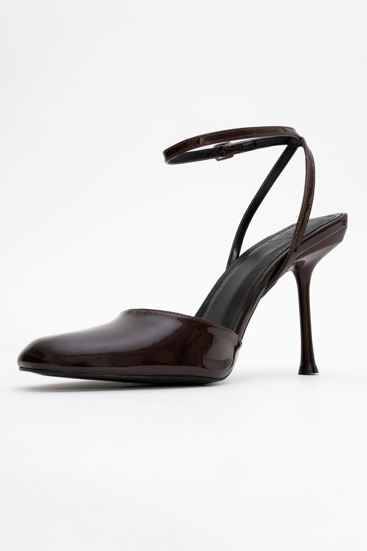 Blues - Brown Patent Round Toe Ankle-Tie High Heel (Women)