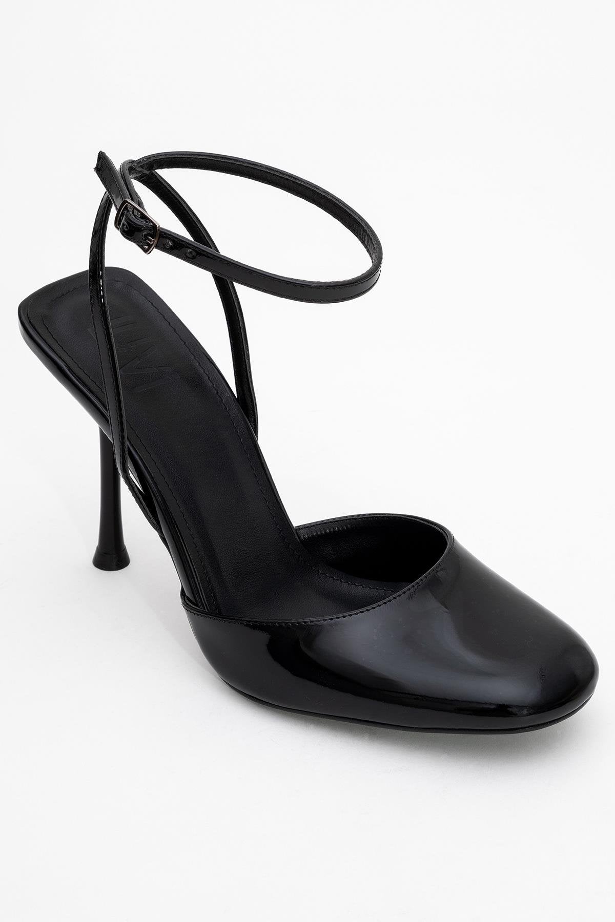 Blues - Black Patent Round Toe Ankle-Tie High Heel (Women)