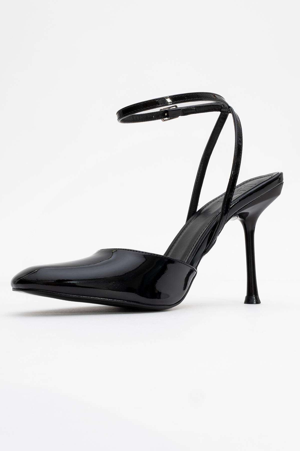 Blues - Black Patent Round Toe Ankle-Tie High Heel (Women)