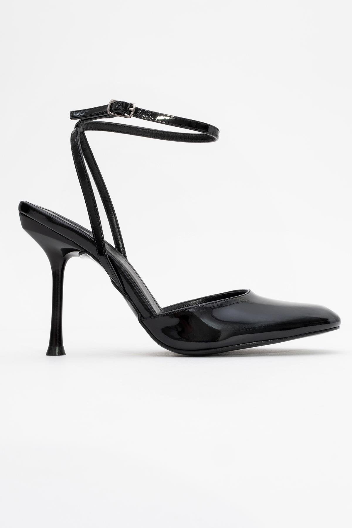 Blues - Black Patent Round Toe Ankle-Tie High Heel (Women)
