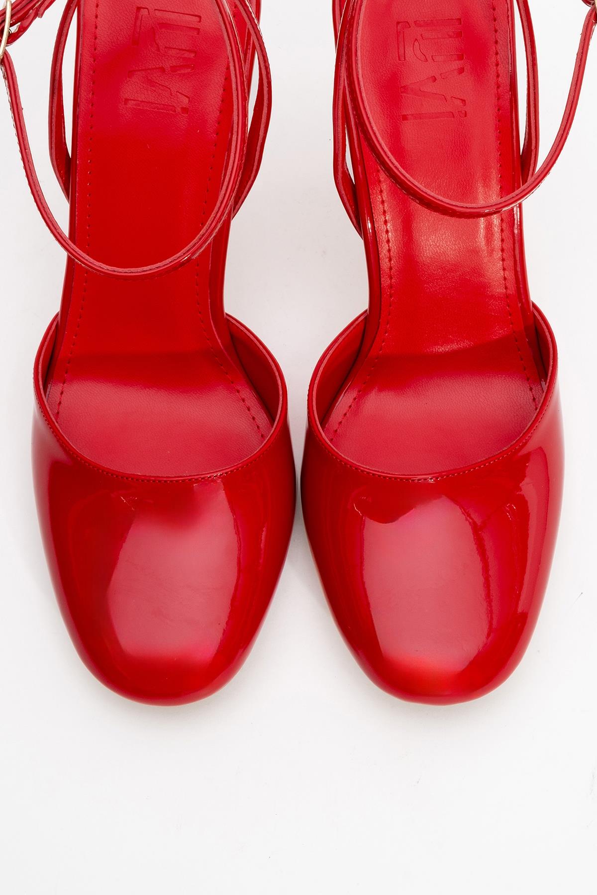 Blues - Red Patent Round Toe Ankle-Tie High Heel (Women)