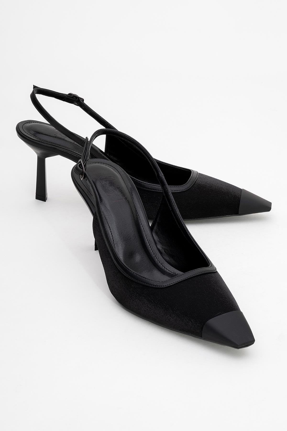 Alive - Black Satin Matte Toe Detail Heeled Shoe (Women)