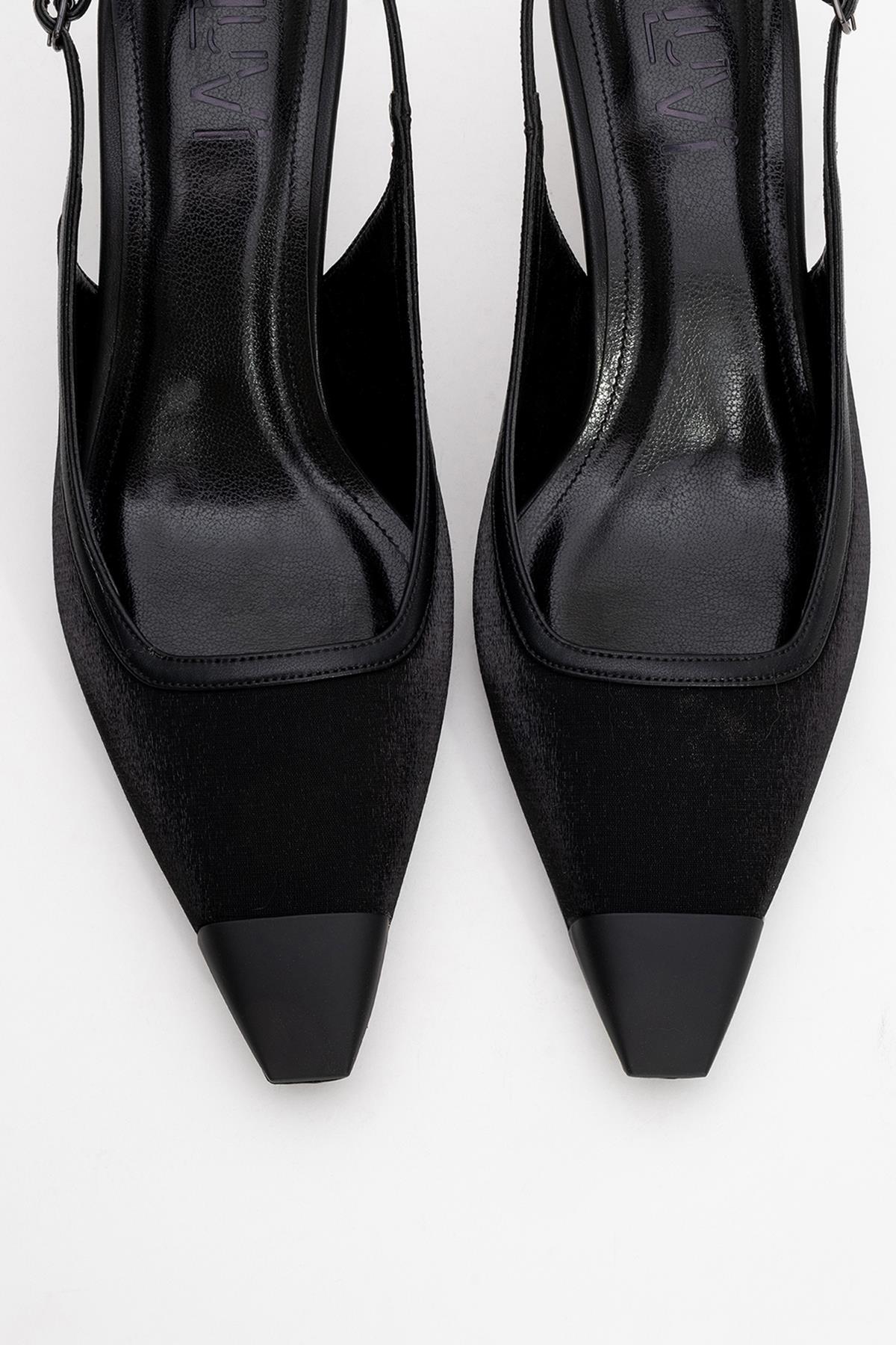 Alive - Black Satin Matte Toe Detail Heeled Shoe (Women)