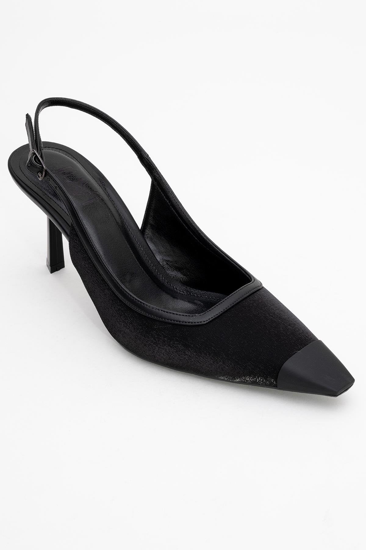 Alive - Black Satin Matte Toe Detail Heeled Shoe (Women)