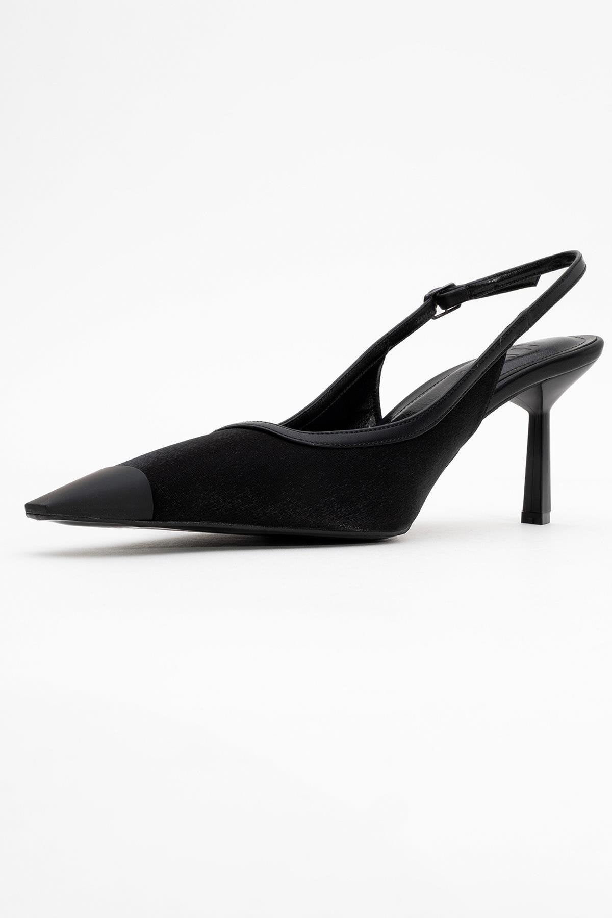 Alive - Black Satin Matte Toe Detail Heeled Shoe (Women)