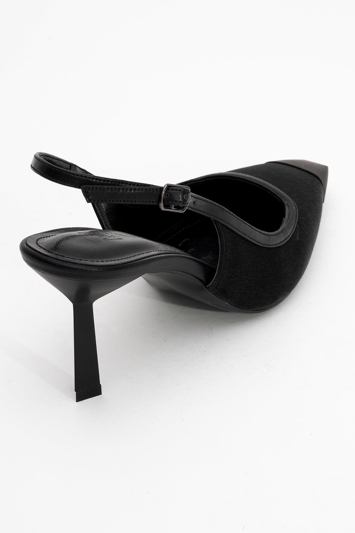 Alive - Black Satin Matte Toe Detail Heeled Shoe (Women)