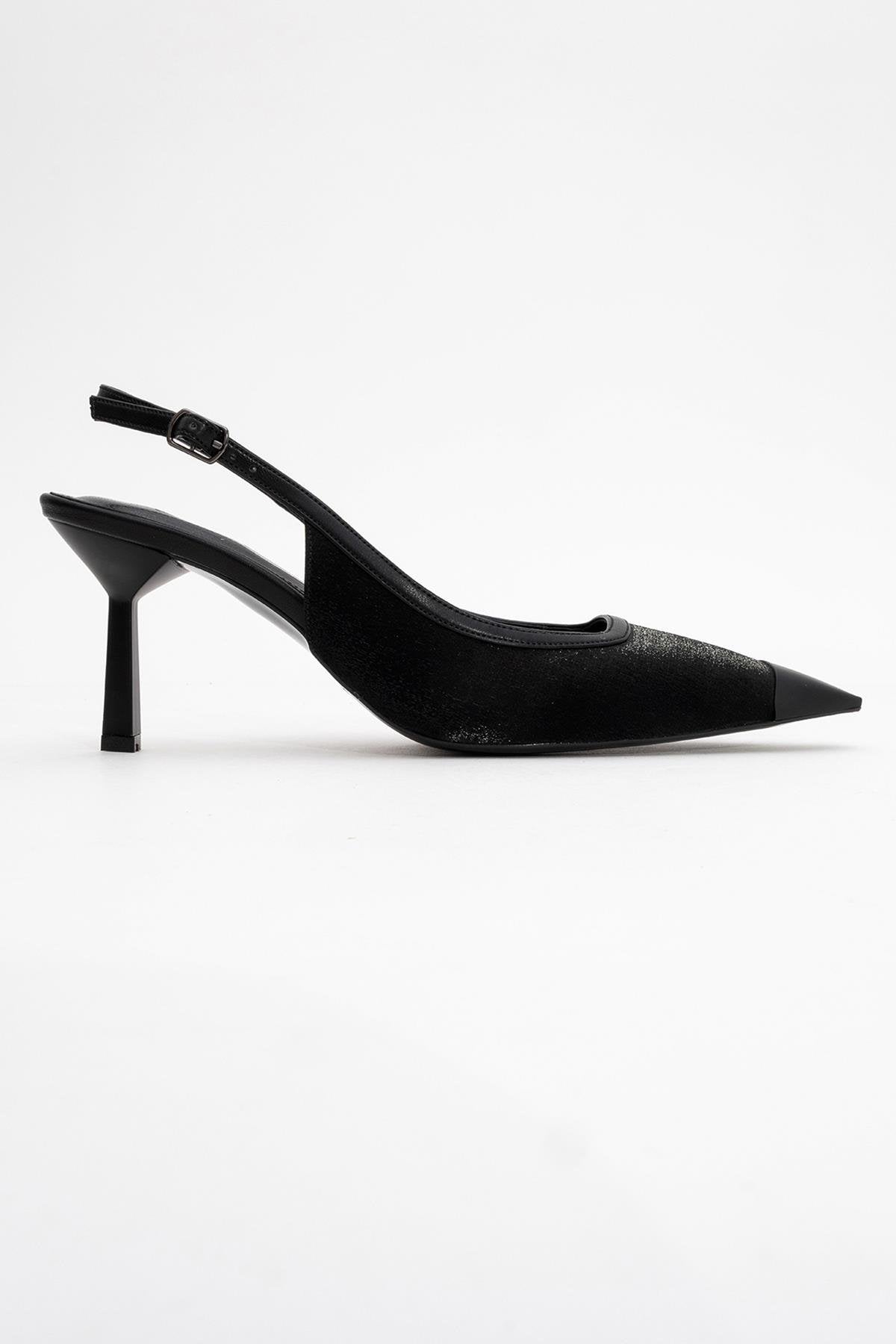 Alive - Black Satin Matte Toe Detail Heeled Shoe (Women)