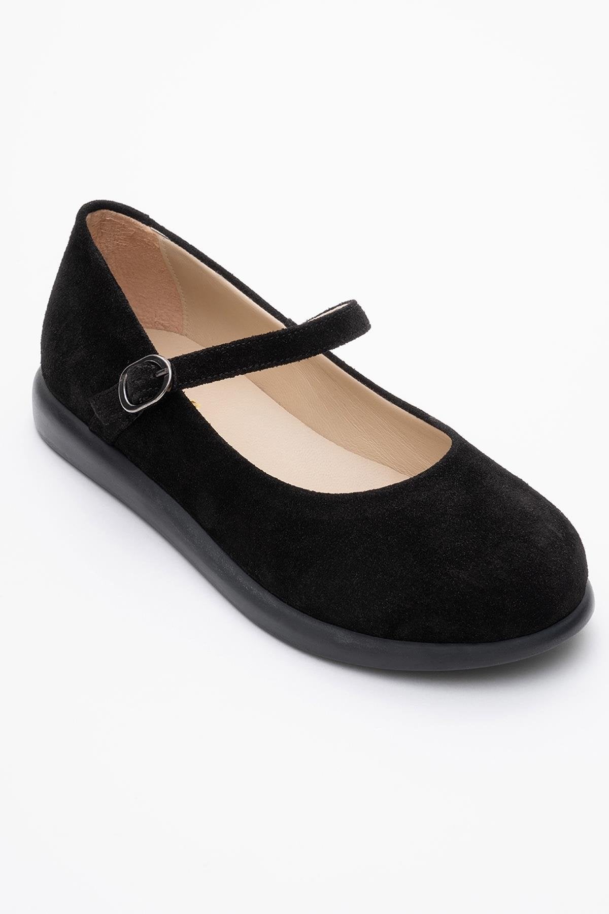 ANISA Black Suede Leather Strap Flat (Women)
