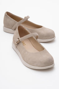 ANISA Beige Suede Leather Strap Flat (Women)