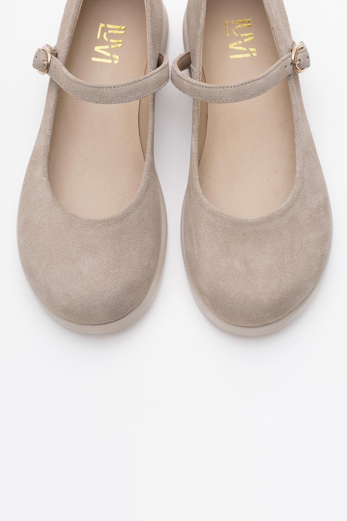 ANISA Beige Suede Leather Strap Flat (Women)