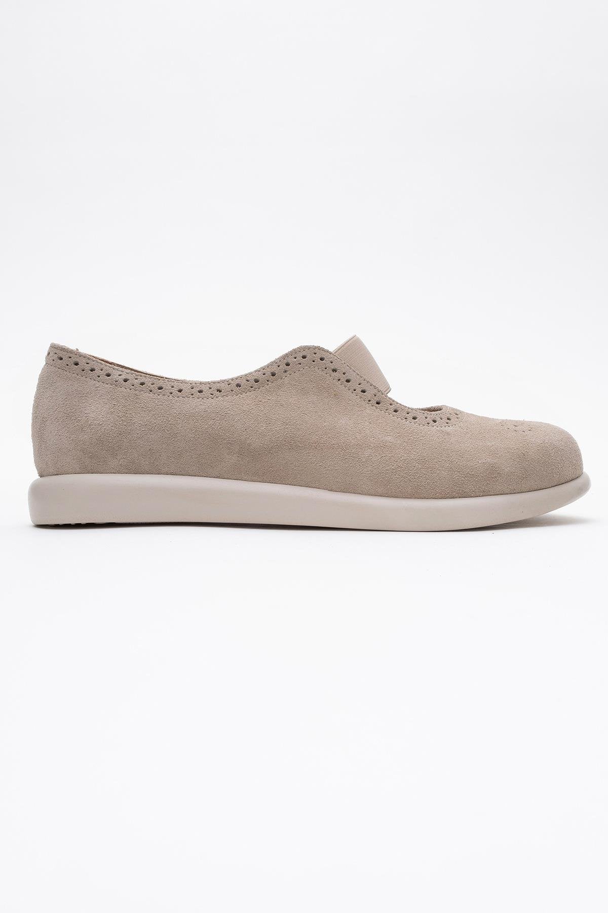 CHELLE Beige Suede Elastic Leather Flat (Women)