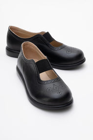 CHELLE Black Elastic Leather Flat (Women)