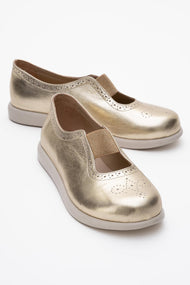 CHELLE Gold Elastic Leather Flat (Women)