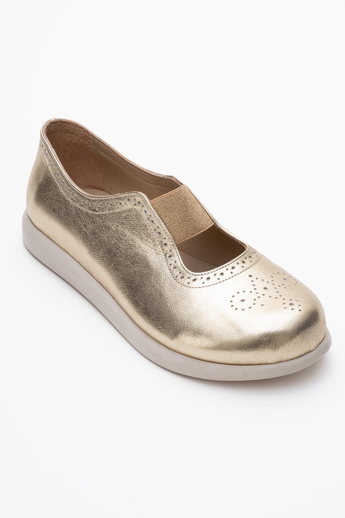 CHELLE Gold Elastic Leather Flat (Women)