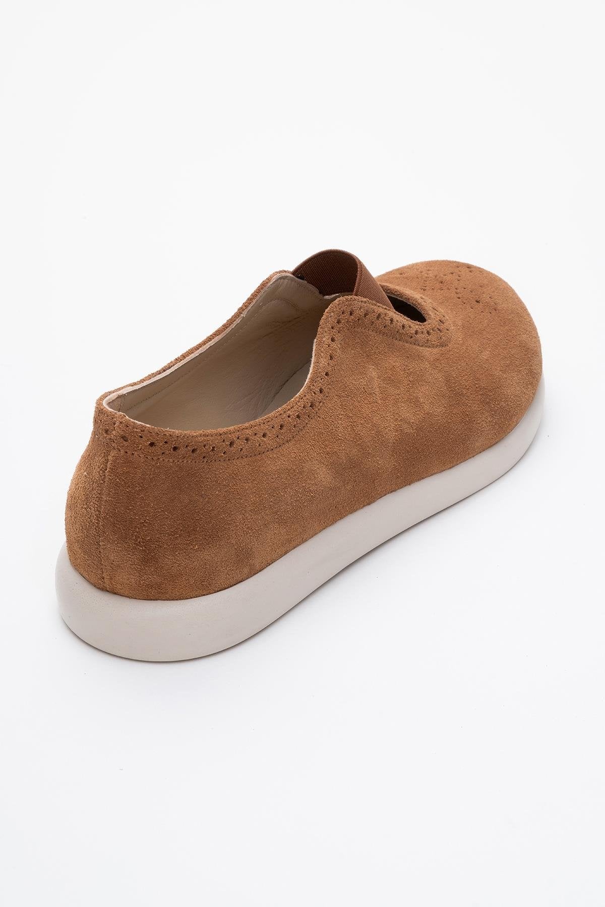 CHELLE Cognac Brown Suede Elastic Leather Flat (Women)