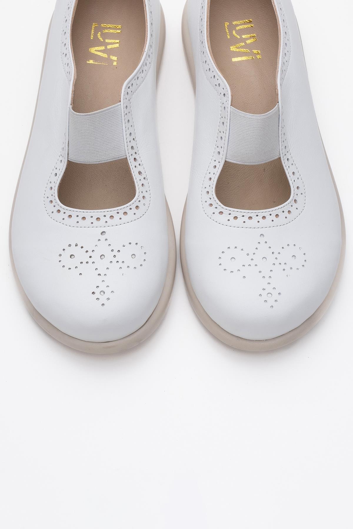 CHELLE White Elastic Leather Flat (Women)