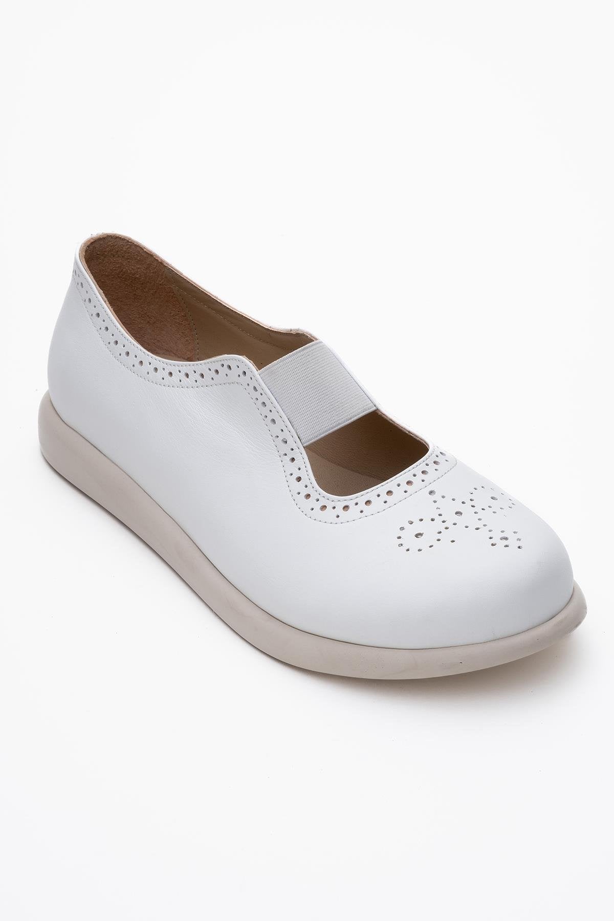 CHELLE White Elastic Leather Flat (Women)