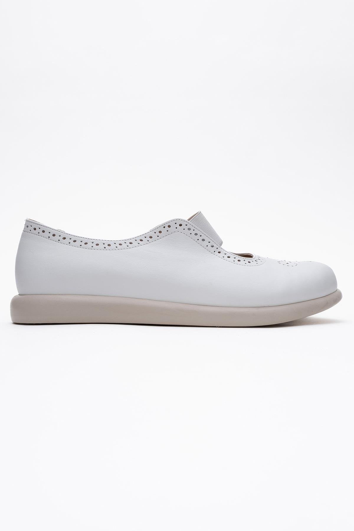 CHELLE White Elastic Leather Flat (Women)