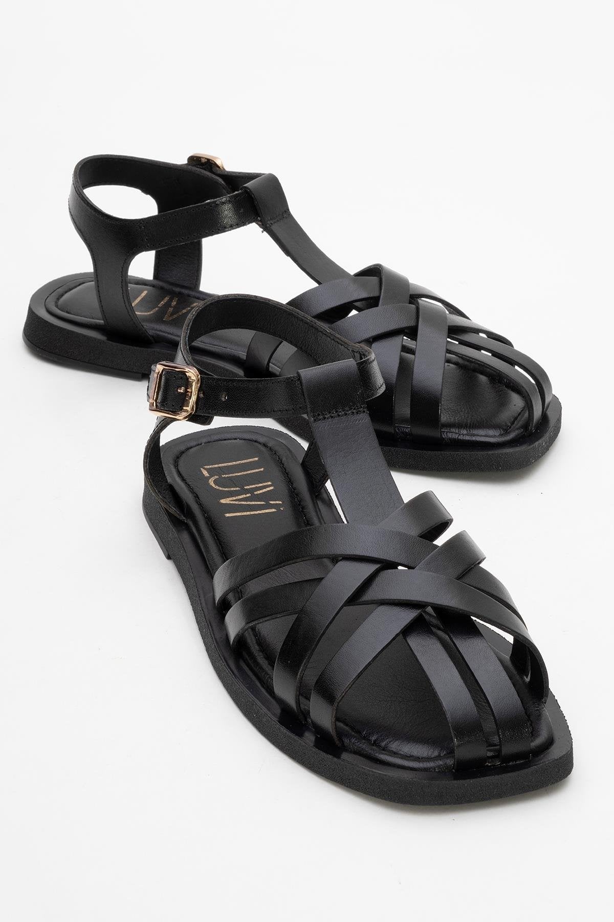 Andres - Black Leather Sandal (Women)