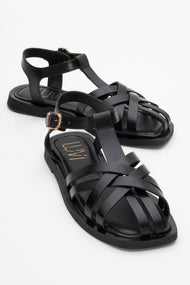 Andres - Black Leather Sandal (Women)