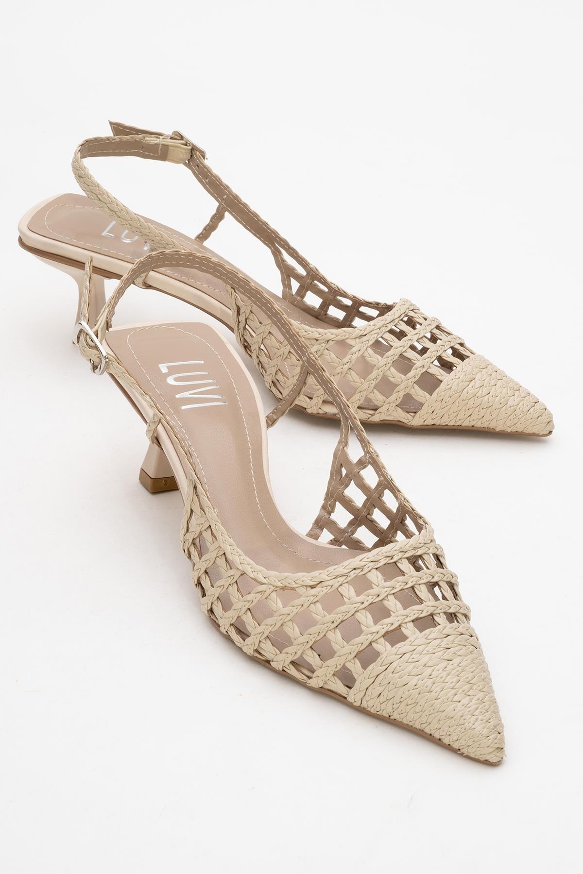 Heaven - Beige Knitted Open-Back Slingback Low Heel Shoe (Women)