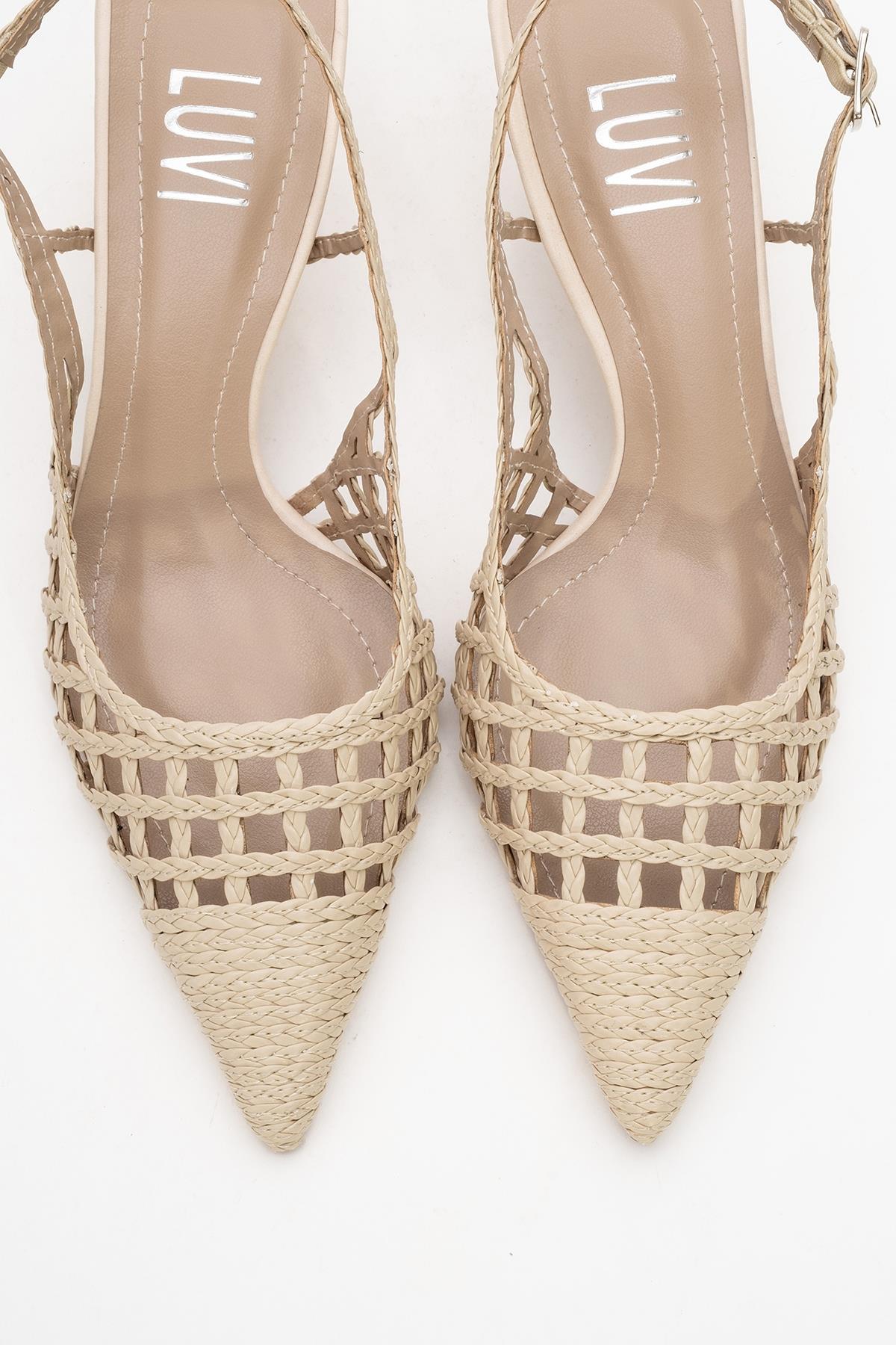 Heaven - Beige Knitted Open-Back Slingback Low Heel Shoe (Women)