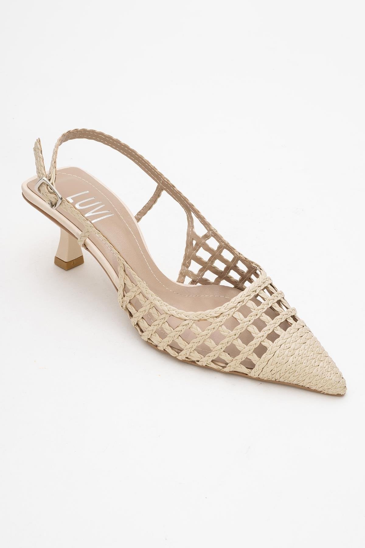 Heaven - Beige Knitted Open-Back Slingback Low Heel Shoe (Women)