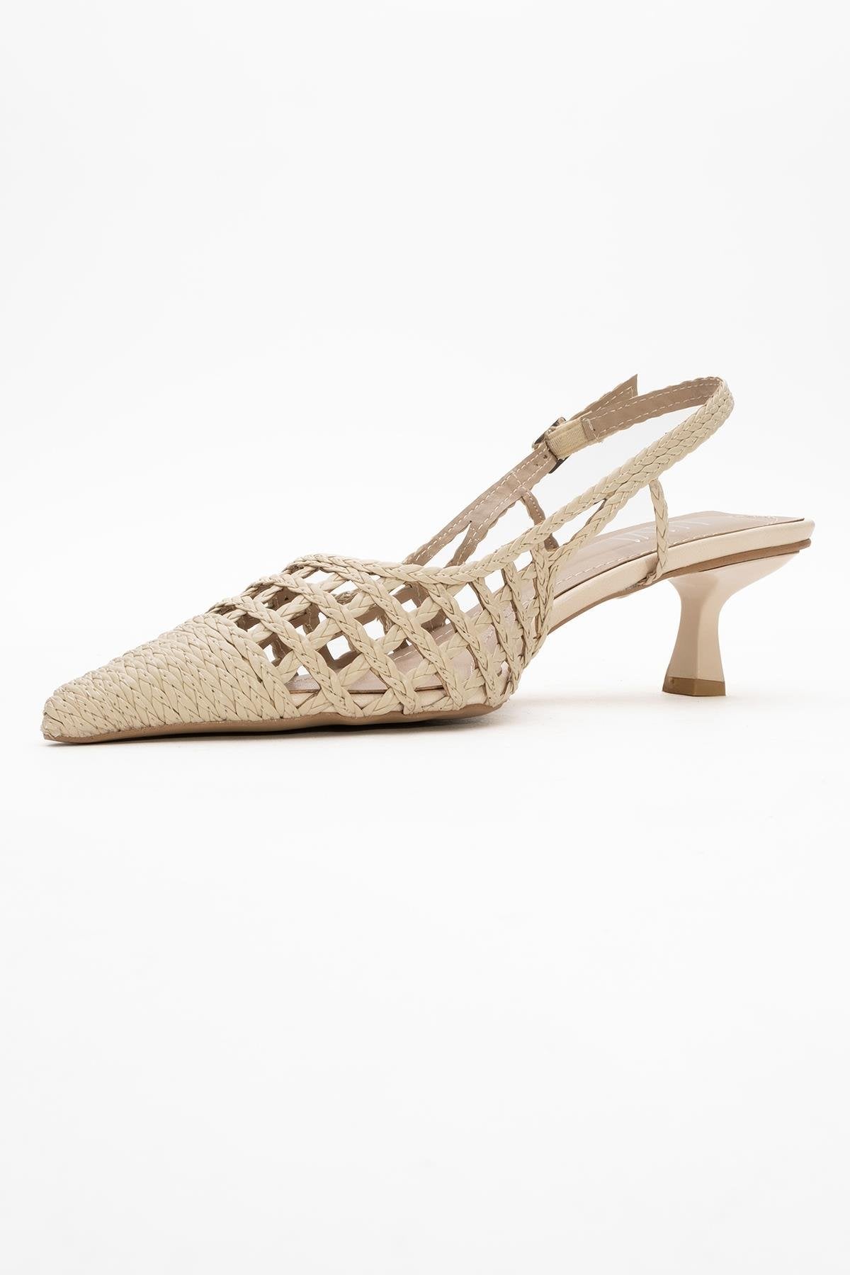 Heaven - Beige Knitted Open-Back Slingback Low Heel Shoe (Women)