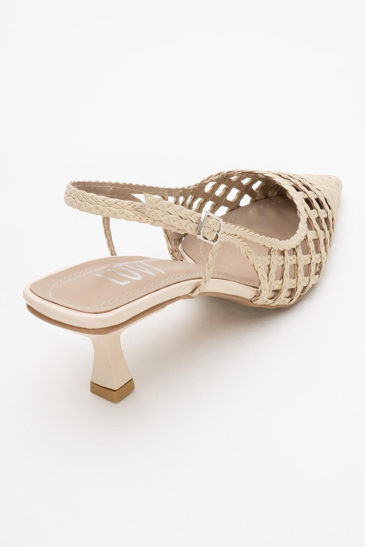 Heaven - Beige Knitted Open-Back Slingback Low Heel Shoe (Women)